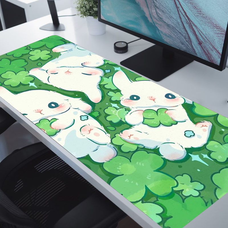 Kawaii Cartoon Frog Desk Pad Green Anime Desk Mat Cute Large Gaming Mouse Pad, Full Desktop Mousepad Keyboard Mouse Mat for Laptop Computer Desk