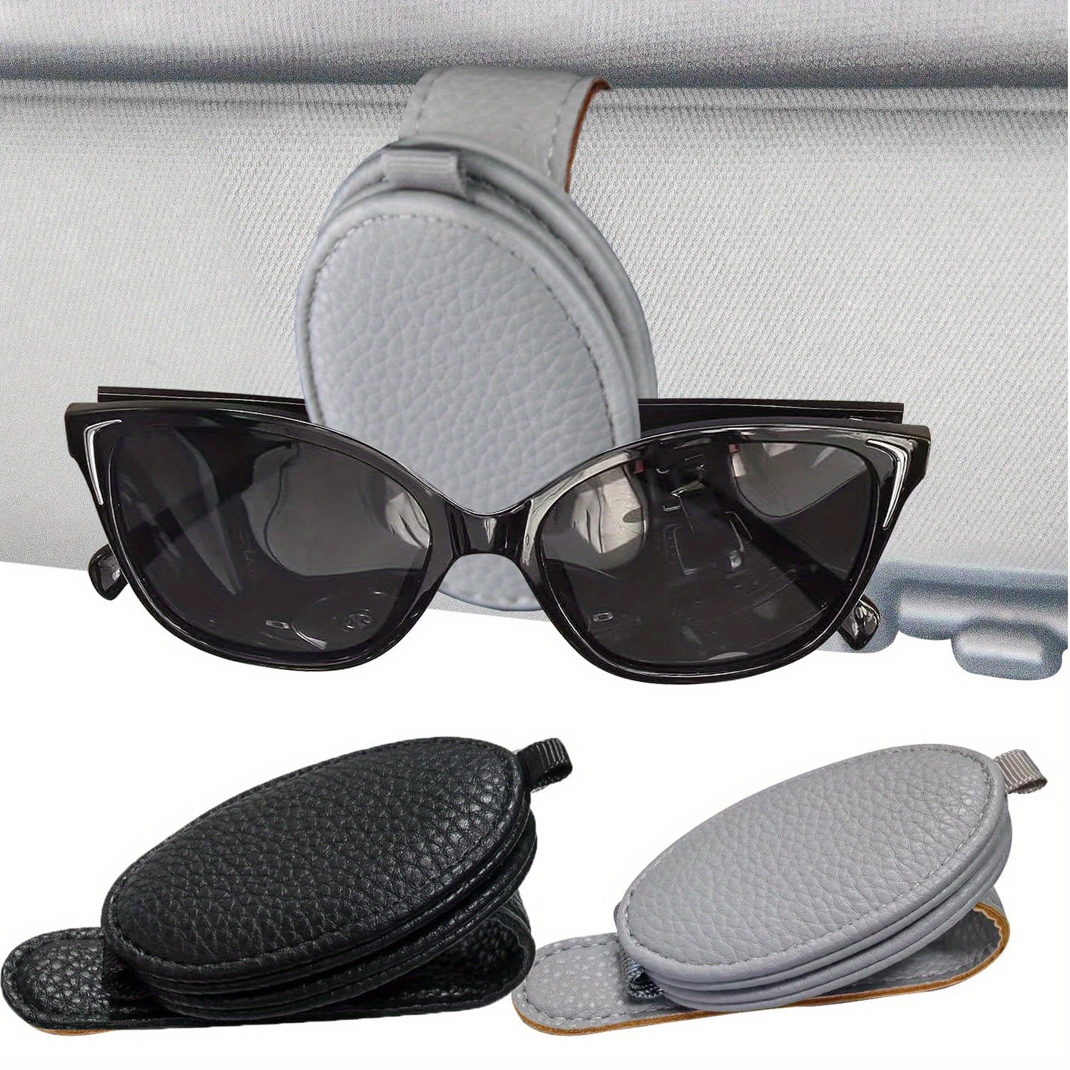 Soporte de gafas de sol para visera de coche Gafas de sol Clip Gafas de  cuero magnéticas Soporte de gafas Accesorios interiores de coche de camión  Universal para mujer Hombre -negro