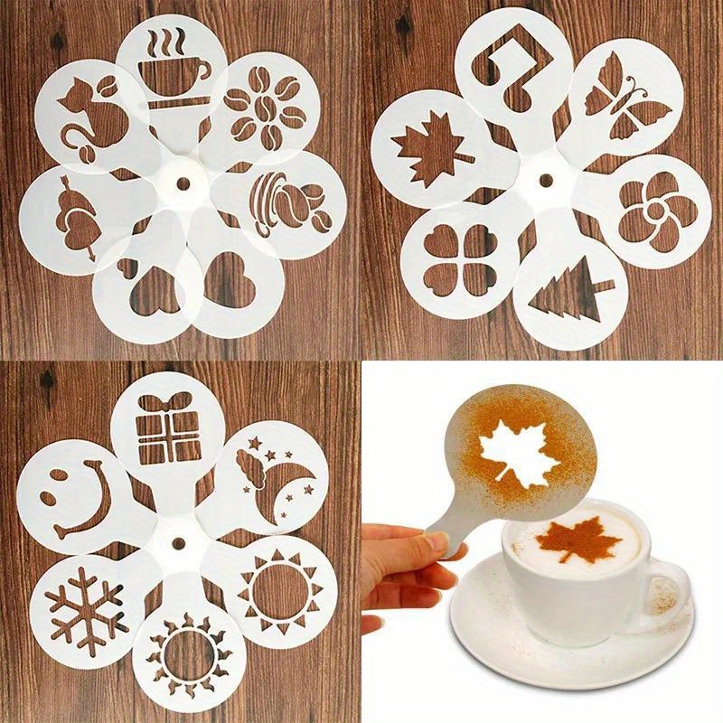 19pcs coffee stencils   printing mold foam spray cake stencils coffee drawing cappuccino mold powdered sieve tools for home coffee shop bakery kitchen supplies details 2