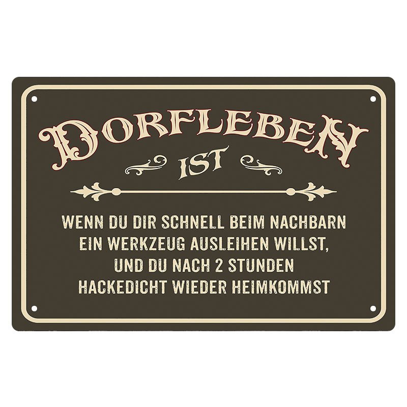 

1pc, Fun Sign With German Text Dorfleben Is Fire Brigade, Metal Sign Printed Men Present, Decorative Tin Sign For Village Children 8x12inch Signs, Indoor Decor Outdoor Decor