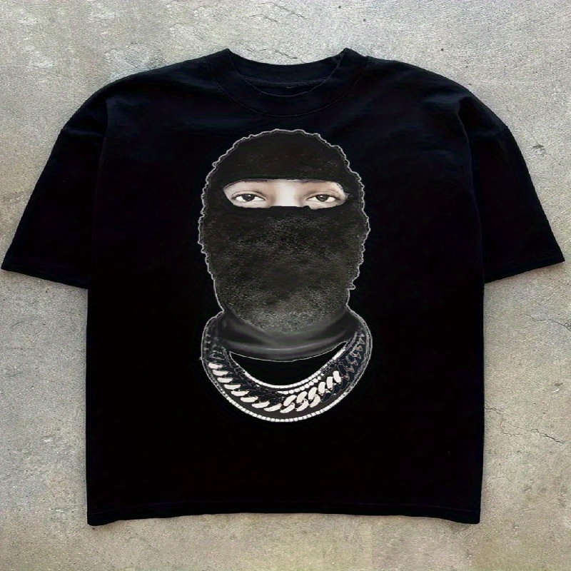 

Y2k Crew Neck Man With Mask And Necklace Print Men's Fashionable Summer Short Sleeve Sports T-shirt, Comfortable And Versatile