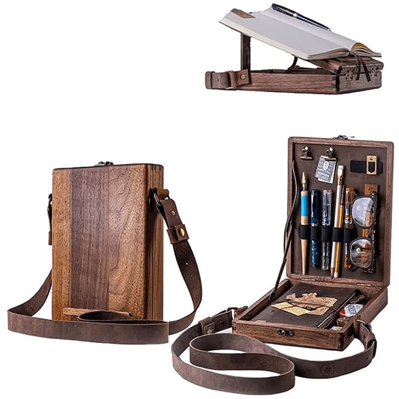 

Hand-made Wooden Crossbody Bag Mailman, Multi-functional Artist Tools Brush Storage Box (wood Color), Author Collection Storage Box, Sketch Crossbody Bag, Thanksgiving And Christmas Gifts