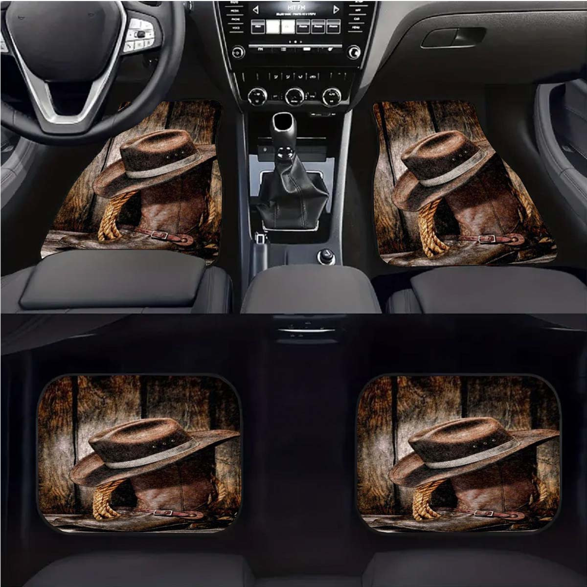 

1pc/2pcs/4pcs Old Cowboy Boots Printed Car Floor Mats, Automotive Floor Mats With Non-slip Rubber Base, Car Front & Rear Floor Mats For All Weather Protection