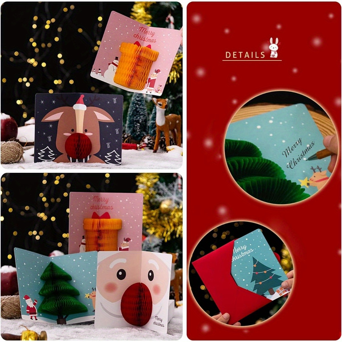 Cartes de Noël, 6pcs Carte de Voeux 3D Pop-Up pour Noël, Cartes de