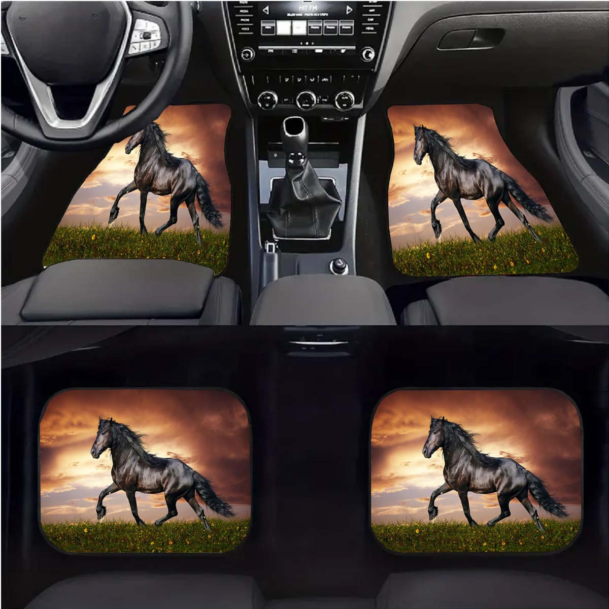 

1pc/2pcs/4pcs Horse Pattern Car Floor Mats, Automotive Floor Mats With Non-slip Rubber Base, Car Front & Rear Floor Mats For All Weather Protection