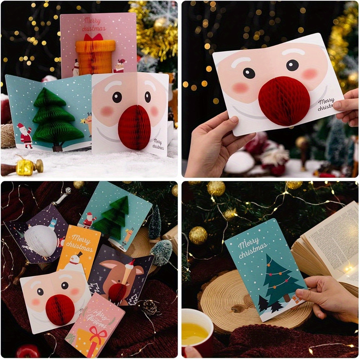 Cartes de Noël, 6pcs Carte de Voeux 3D Pop-Up pour Noël, Cartes de