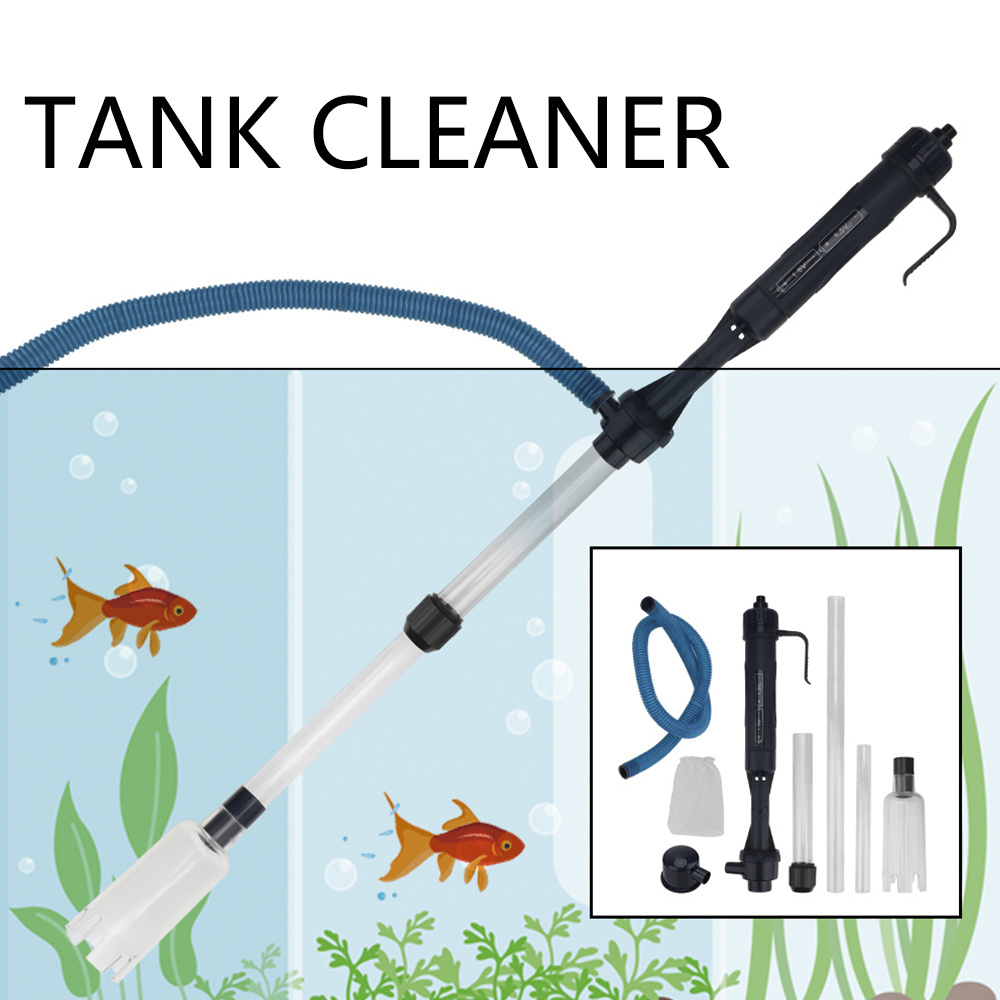 Adjustable Water Flow Aquarium Siphon Vacuum Cleaner Kit with Dual Vacuum  Tubes and Fish Net