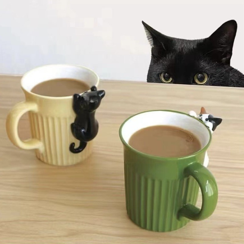 2-PCS bacio gatto coppia di caffè tazza fatta a mano divertente tè