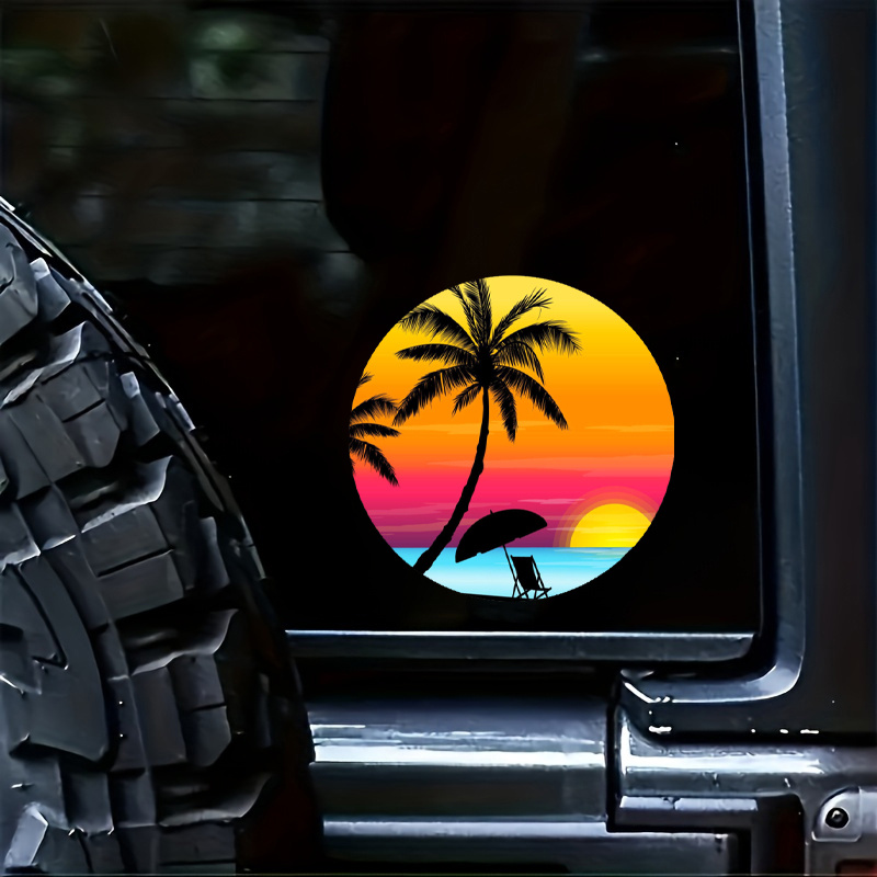 

1/2pcs Lively Beach Scape Car Sticker - Palm Trees And Ocean Decal For Car Windows, Bumpers, And Cups