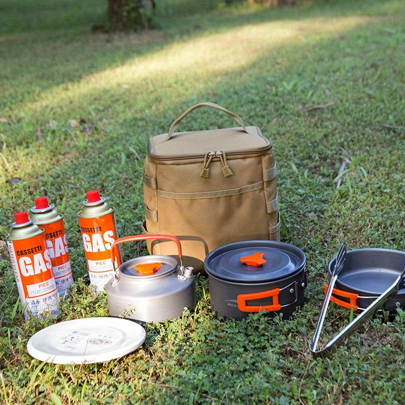 Portable And Lightweight Aluminum Camping Cooking Set With Storage