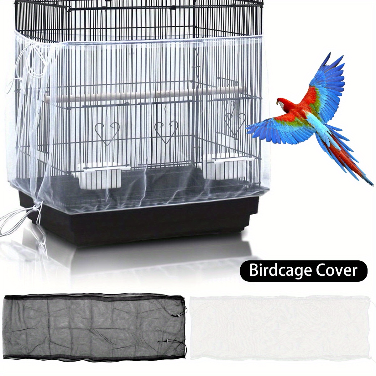 Adjustable Bird Cage Cover With Seed Catcher Protects Birds - Temu