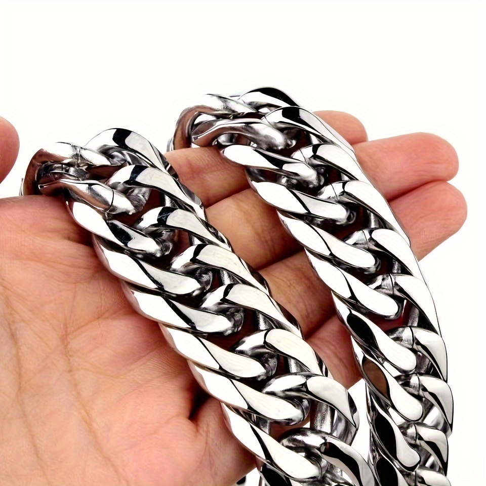 mens alloy cuban chain silvery necklace jewelry fathers day gift details 1