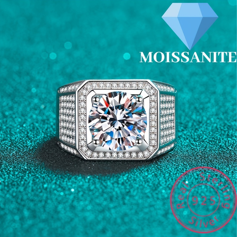 

1pc 12.5g/0.44oz 925 Sterling Silver Moissanite Ring, 5.09ct Large Moissanite Engagement Ring For Men, Wedding Rings Gift, Fashion Promise Birthday Christmas Gift