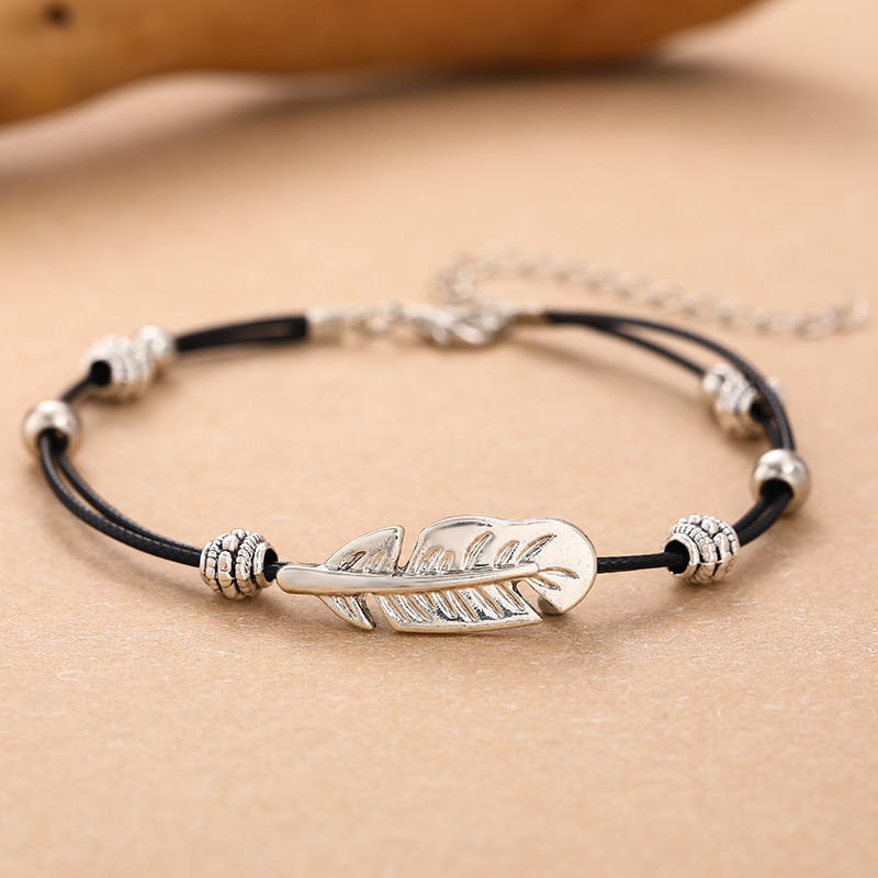 TEMU Vintage Double Layer Anklet Bohemian Feather Ankle Chain, Fashionable And Creative, Suitable For Men And Women' Wear, For Any Occasion
