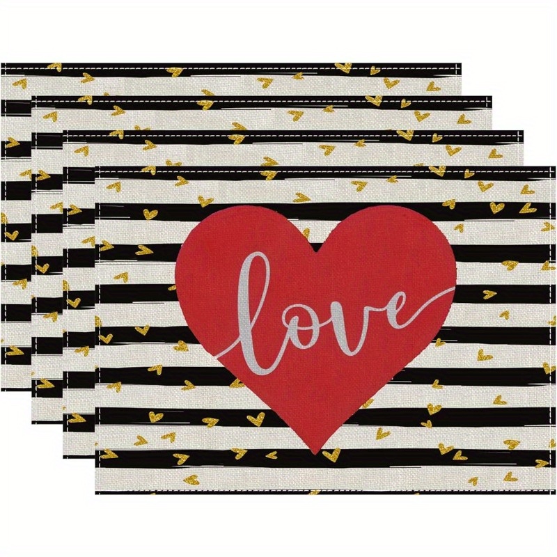 Valentines Day Placemats Love Heart Black Stripe Table Mats Temu