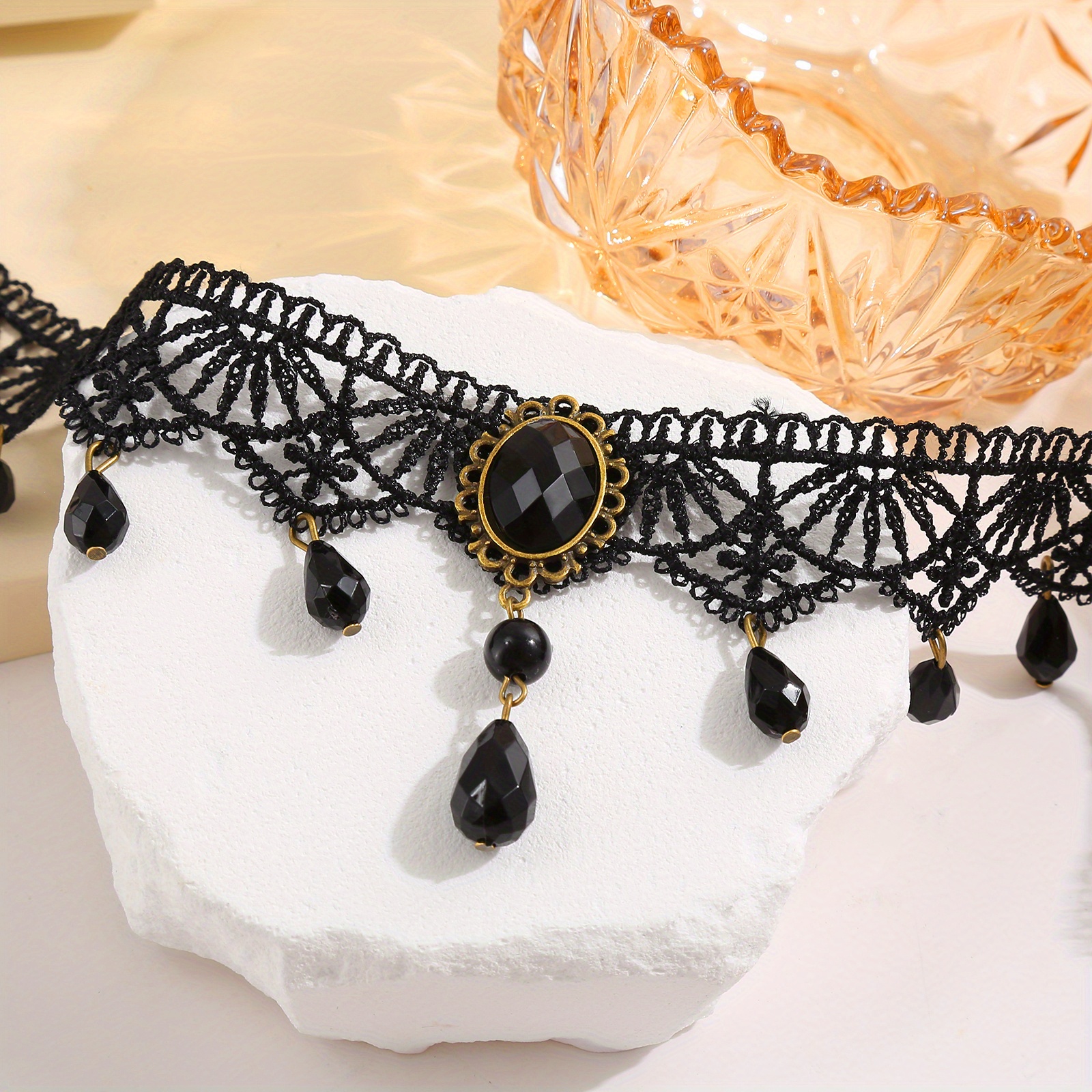 Retro Gothic Black Rhinestone Lace Choker Necklace Girls Temu