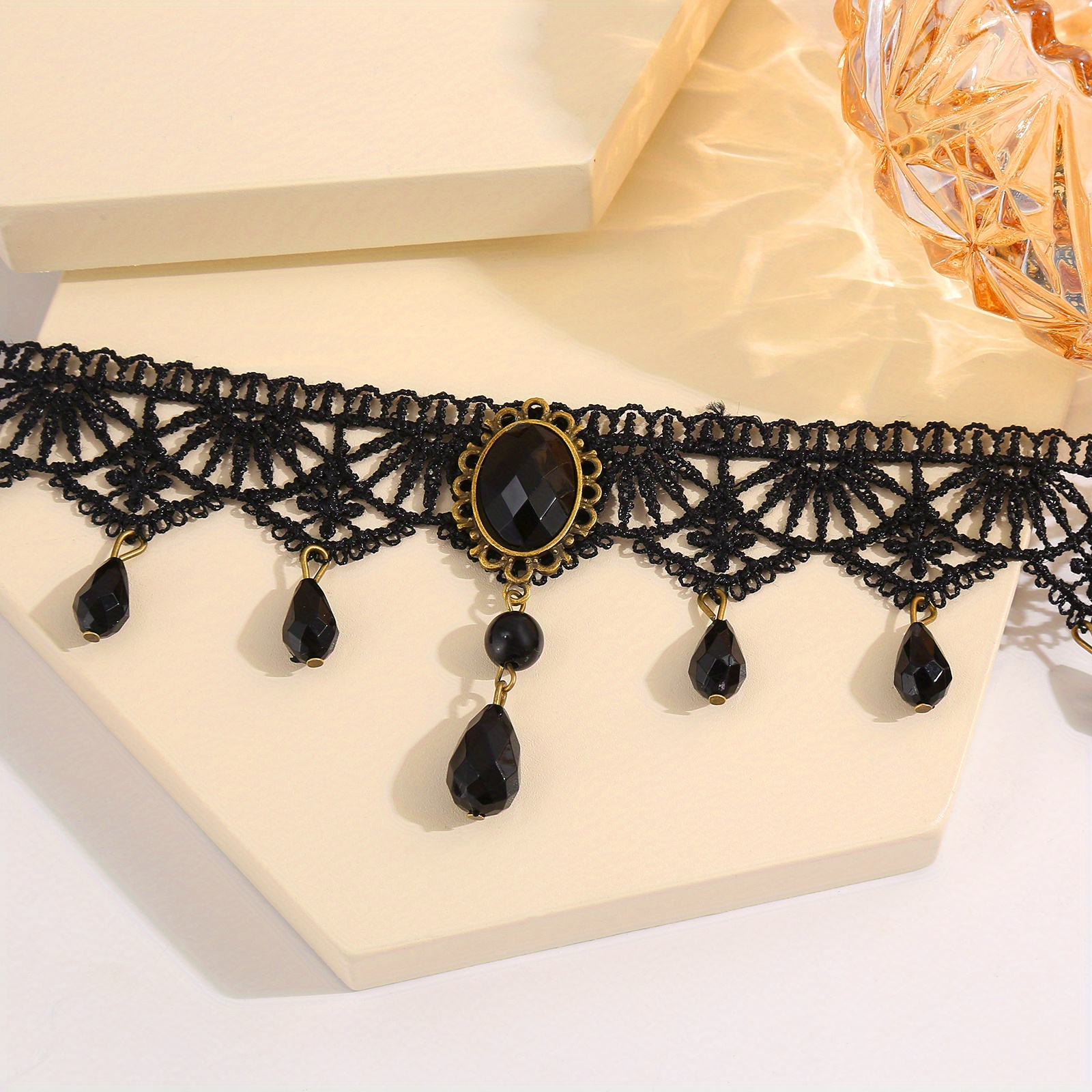 Retro Gothic Black Rhinestone Lace Choker Necklace Girls Temu