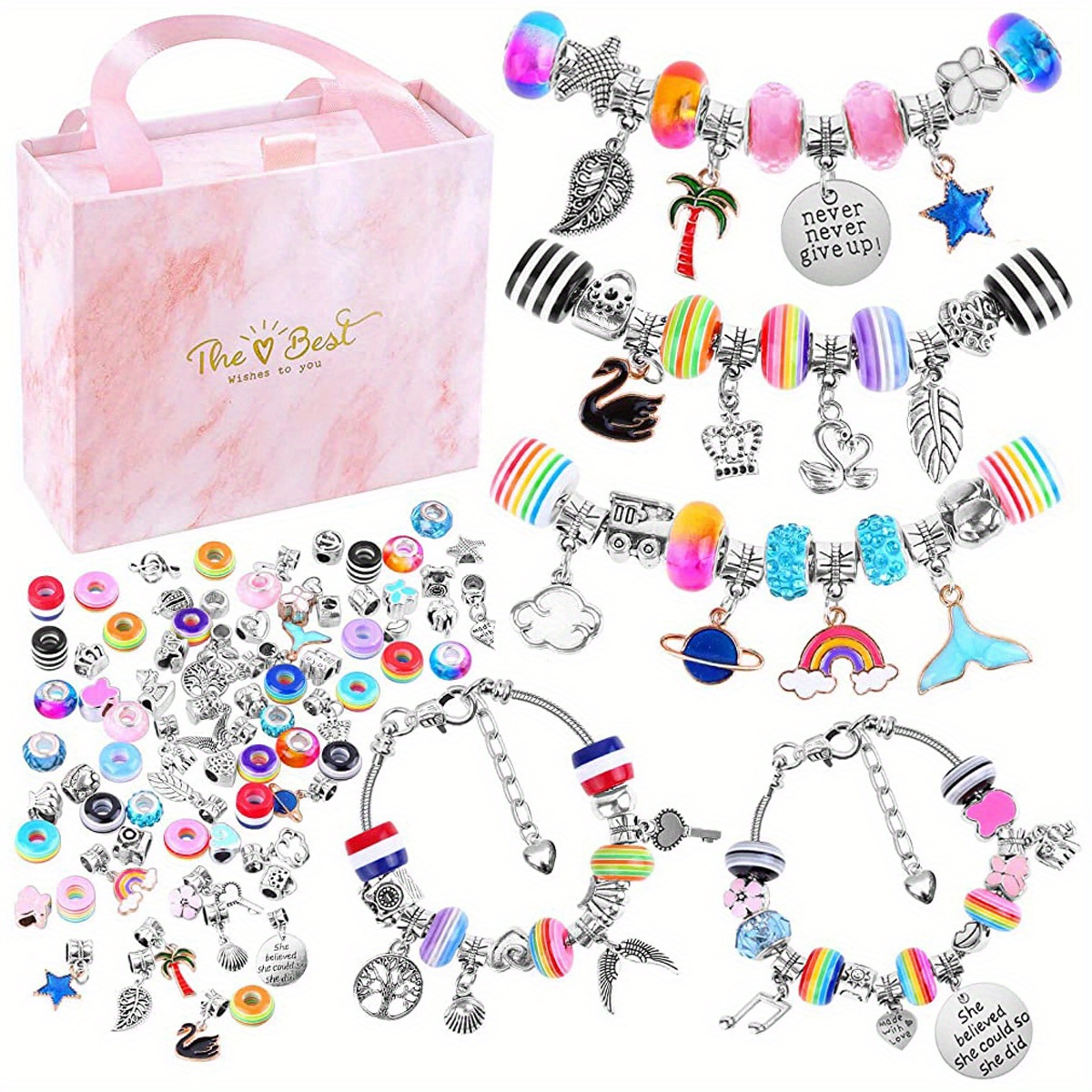 Kit Hacer Pulseras Dijes Coloridos 60 Piezas Cuentas Metal - Temu