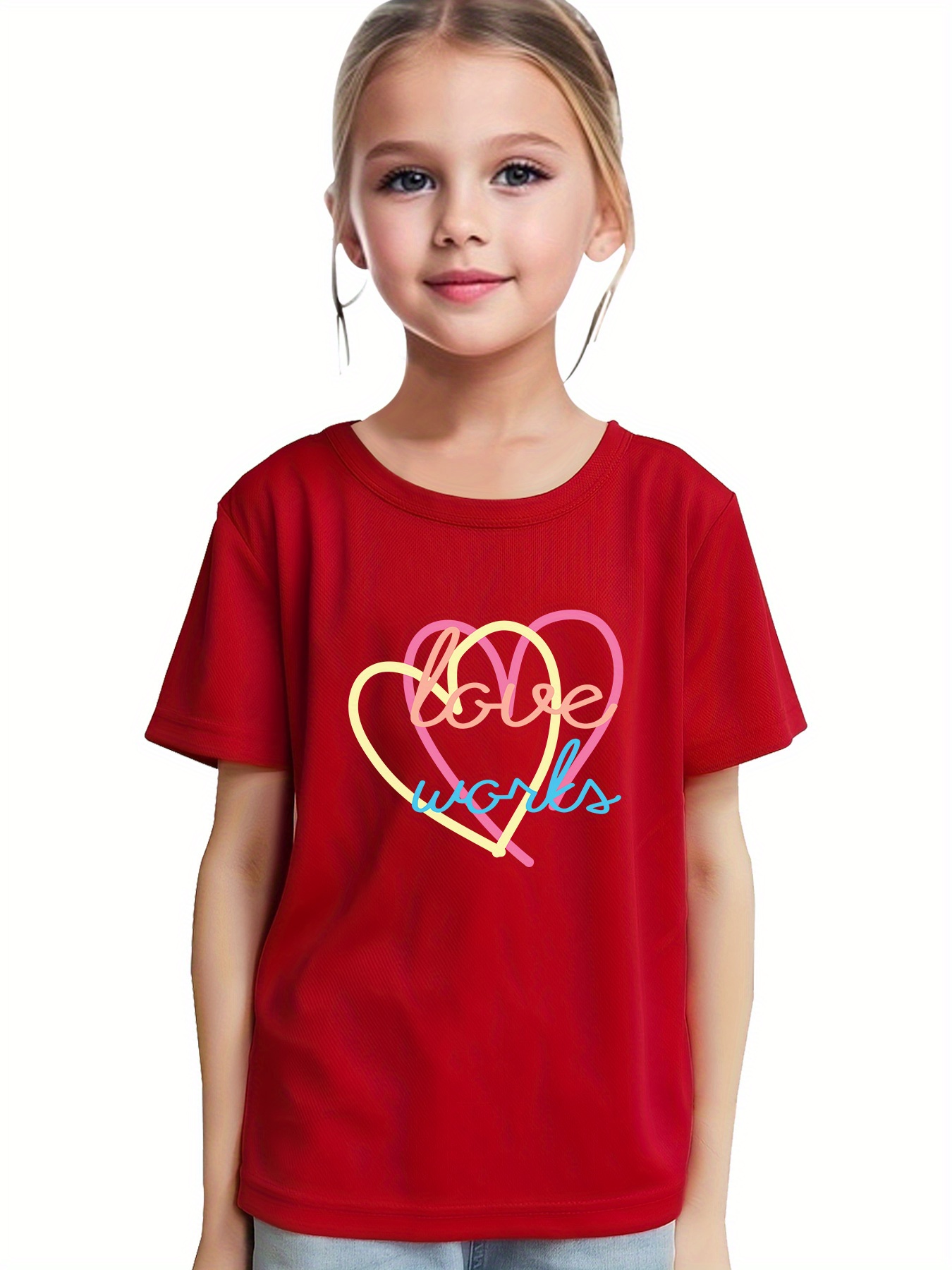 Camiseta Roja Corazones Niña