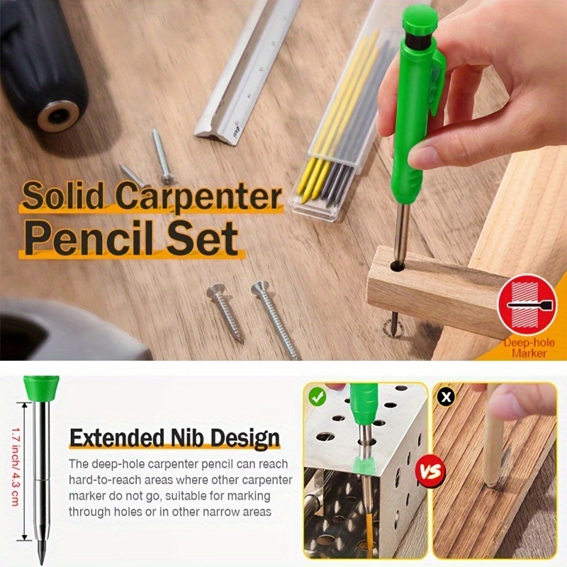 175mm Carpenters Pencils+Sharpener Set Bulider Wood Work Woodwork Marking