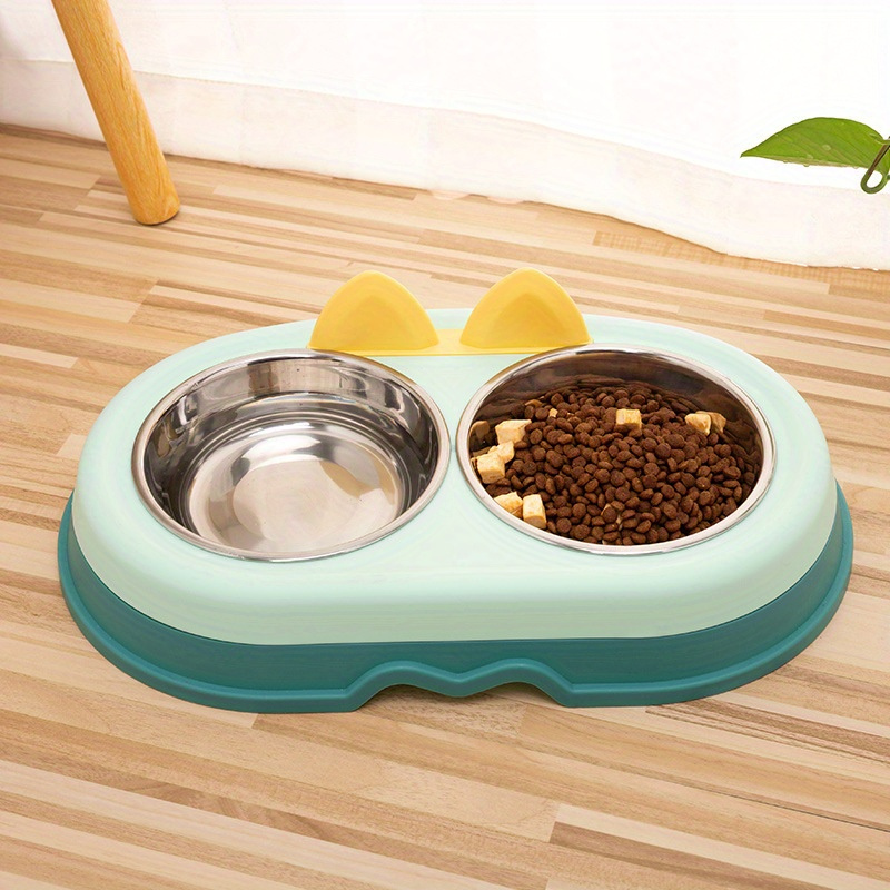 Double Pet Bowls Dog Food Water Feeder Stainless Steel Pet