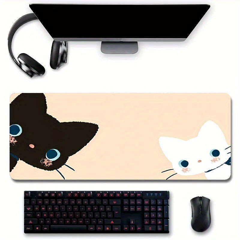 Black Cat Desk Mat, Anime Desk Mat, Kawaii Office Accessories