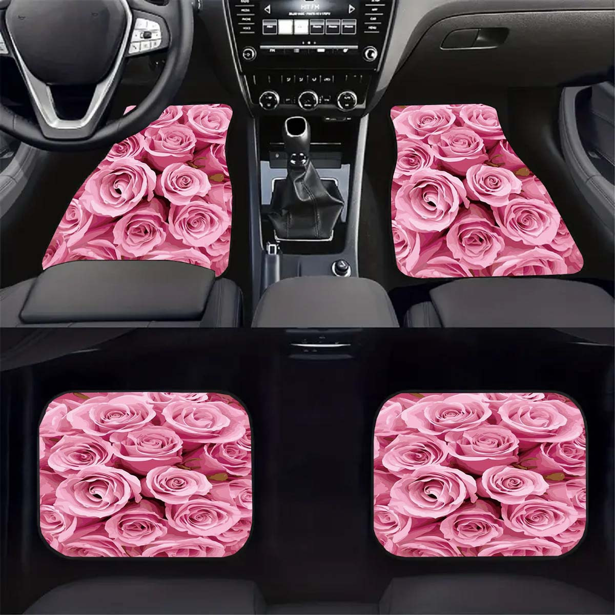

1pc/2pcs/4pcs Rose Flowers Printed Car Floor Mats, Car Front And Rear Floor Mats, Universal Fit, Non-slip, Washable And Easy To Clean