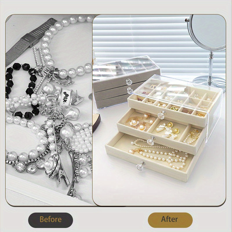 3 tier Jewelry Storage Drawer Box With Clear Lid Soft - Temu