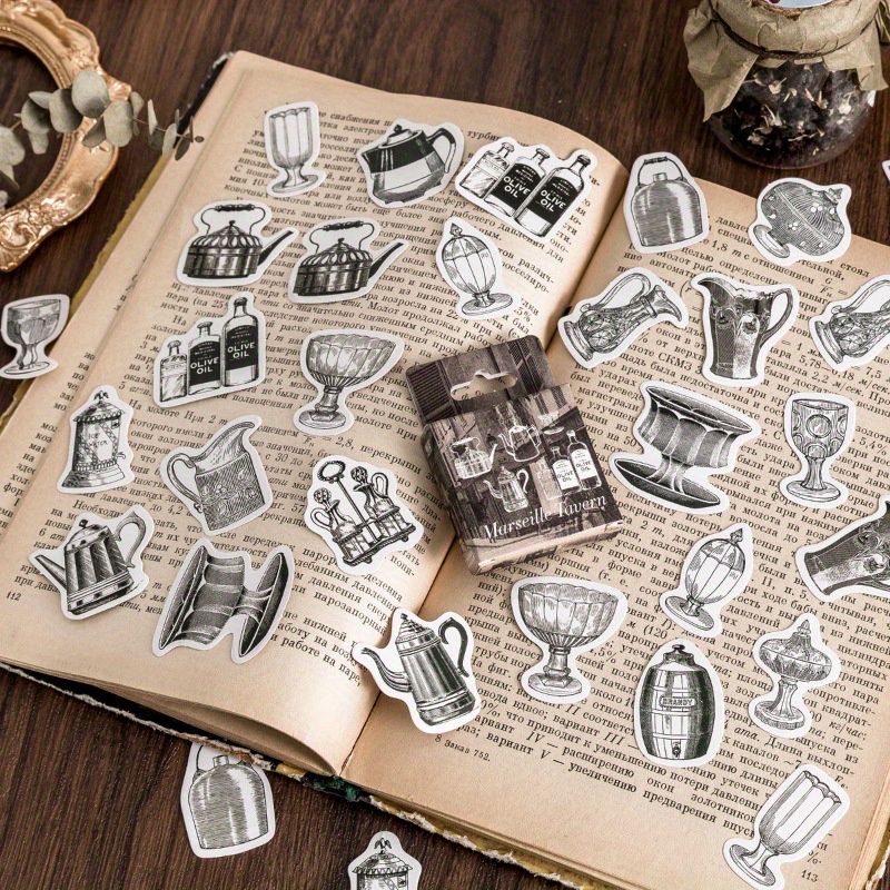 46pcs Vintage Things Adhesive Stickers Journal Diary Seal Diy Decorative  Sticker