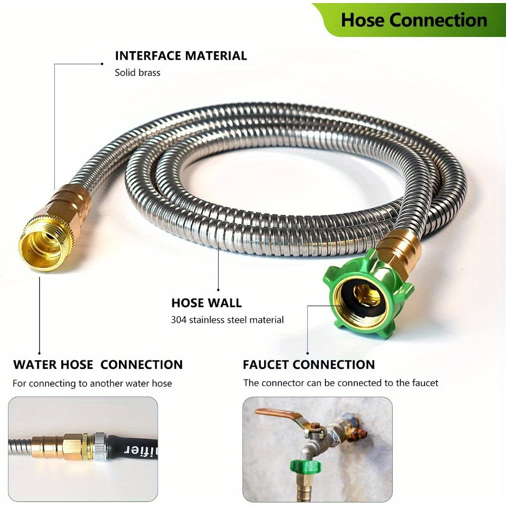 1pc Garden Hose Heavy Duty 304 Stainless Steel Hose With 3/4 Solid  Aluminum Connector, Garden