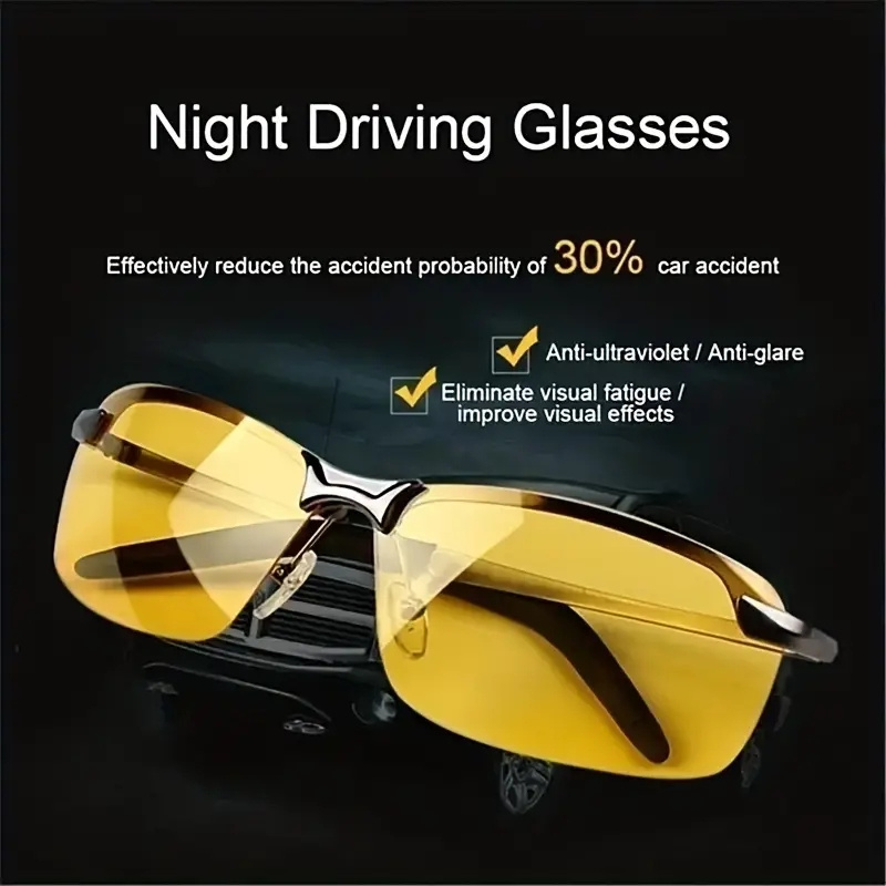 Night Vision Driving Glasses Women Men Drivers Rectangle - Temu