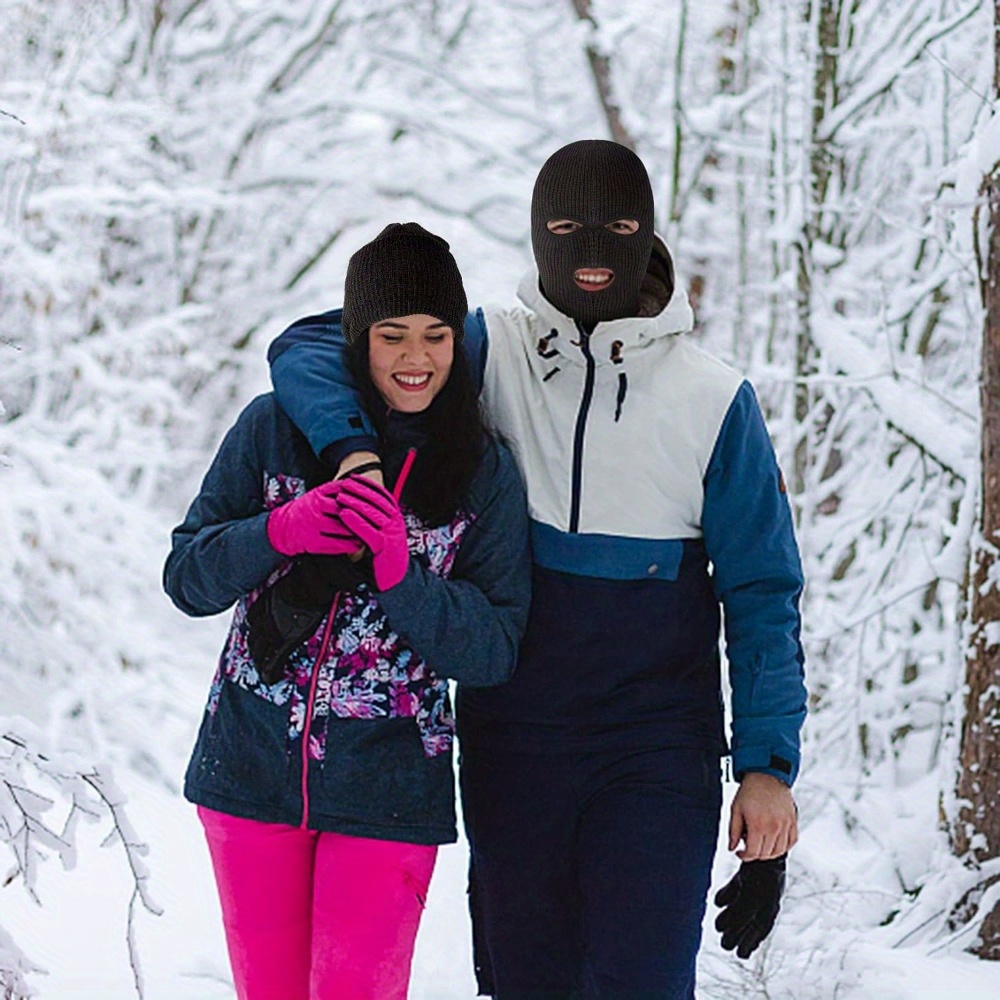 Maschera Da Sci Da Uomo Con Copertura Integrale In Maglia A 3 Fori Da 2  Pezzi, Passamontagna Termico Invernale In Maglia Calda Per Gli Sport  All'aria