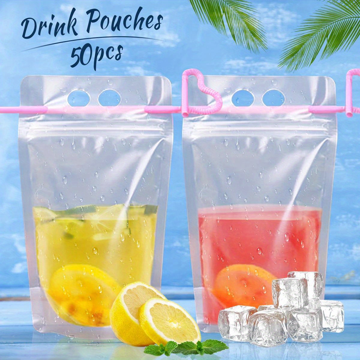 50 Pcs Drink Pouches for Adults,Frosted Translucent Drink Bags