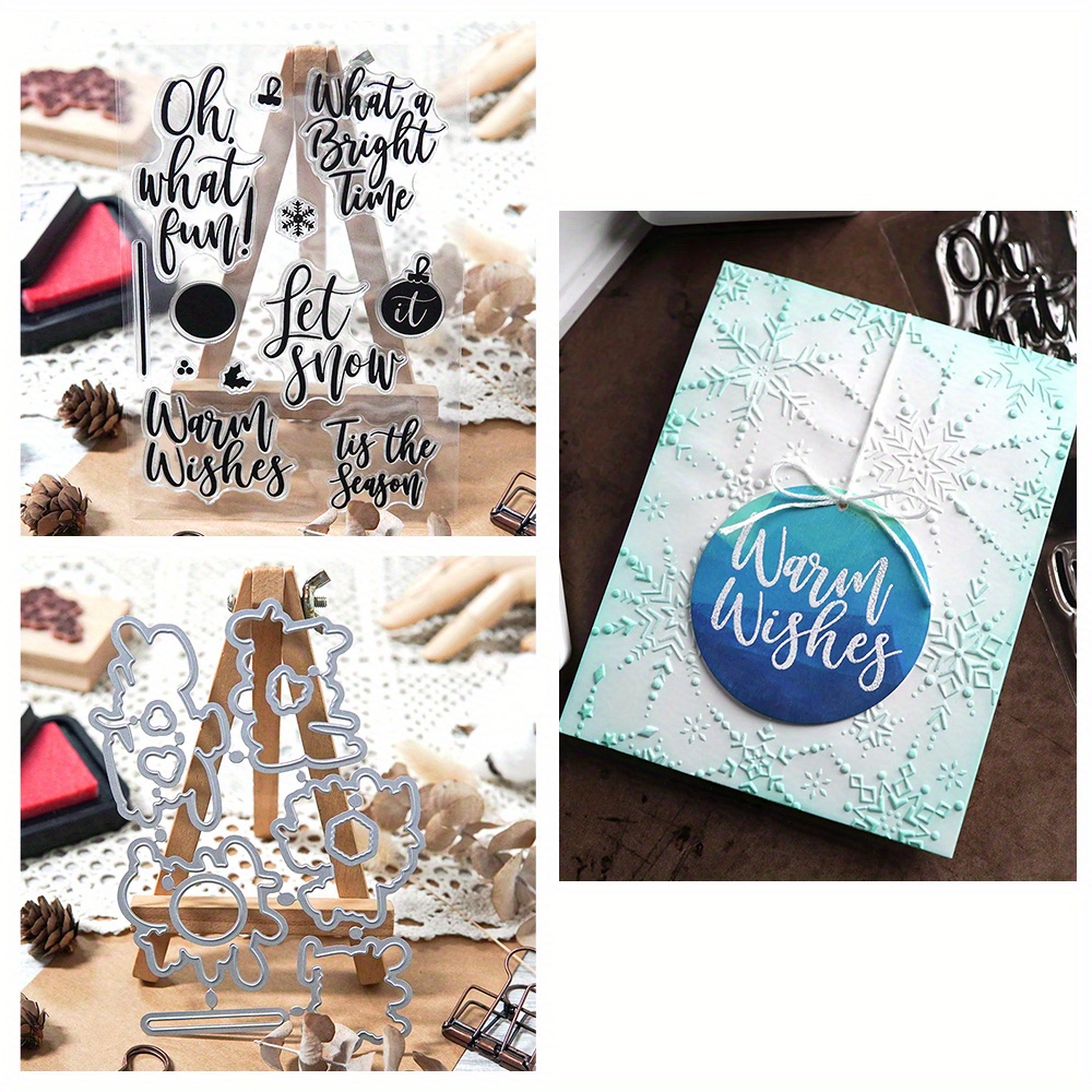 Merry Christmas Series Clear Stamps Die Sets Card Making - Temu