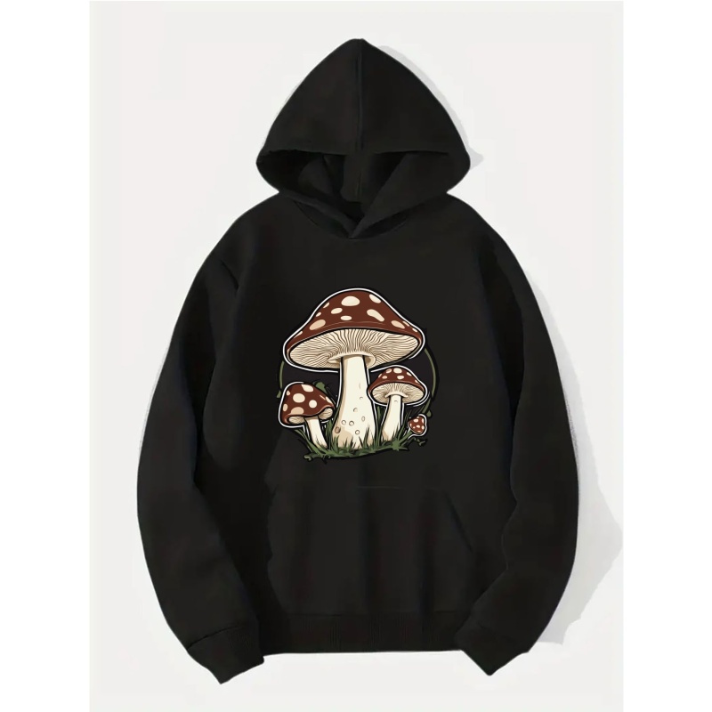 

Mushrooms Print Kangaroo Pocket Hoodie, Casual Long Sleeve Hoodies Pullover Sweatshirt, Men's Clothing, For Fall Winter