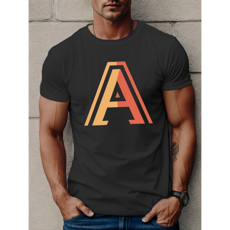 

Letter A Print T Shirt, Tees For Men, Casual Short Sleeve T-shirt For Summer
