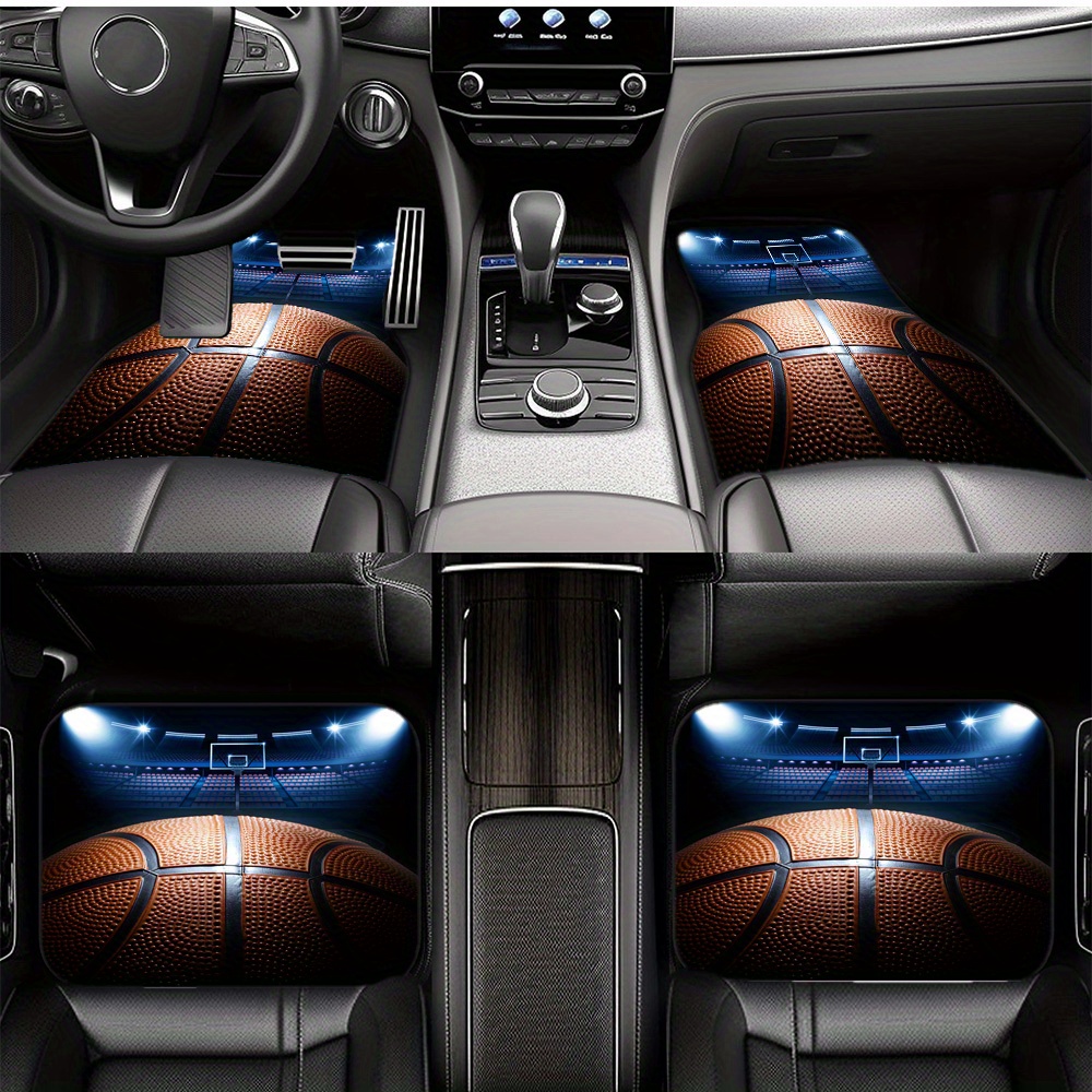TEMU 4pcs Basketball Print Car Floor Mats, Machine Washable, Car Interior Protectors, Durable Car Floor Mats For Sports Lovers