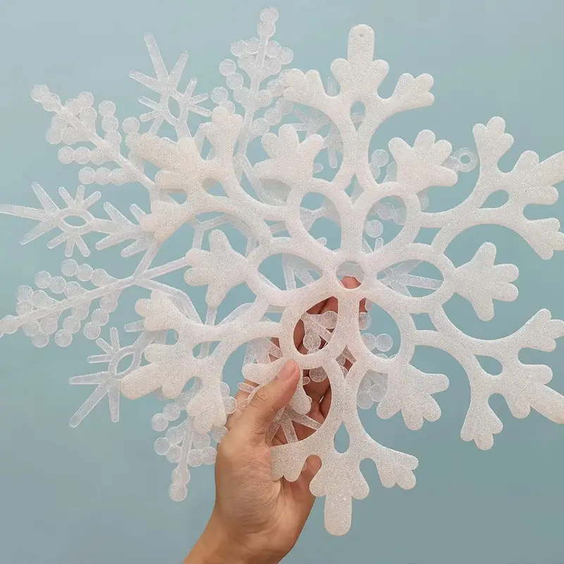 Large White Snowflakes Ornaments Big Plastic Glitter - Temu