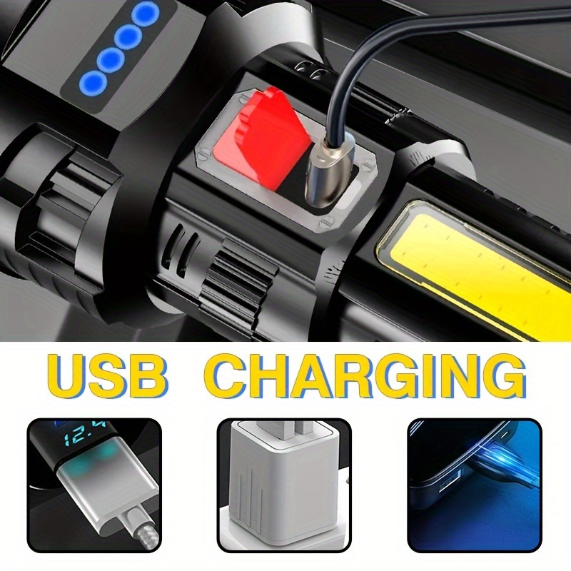 1pc led flashlight usb rechargeable high lumens tactical light handheld super brightest flashlights portable torch for outdoor camping emergency lantern details 2