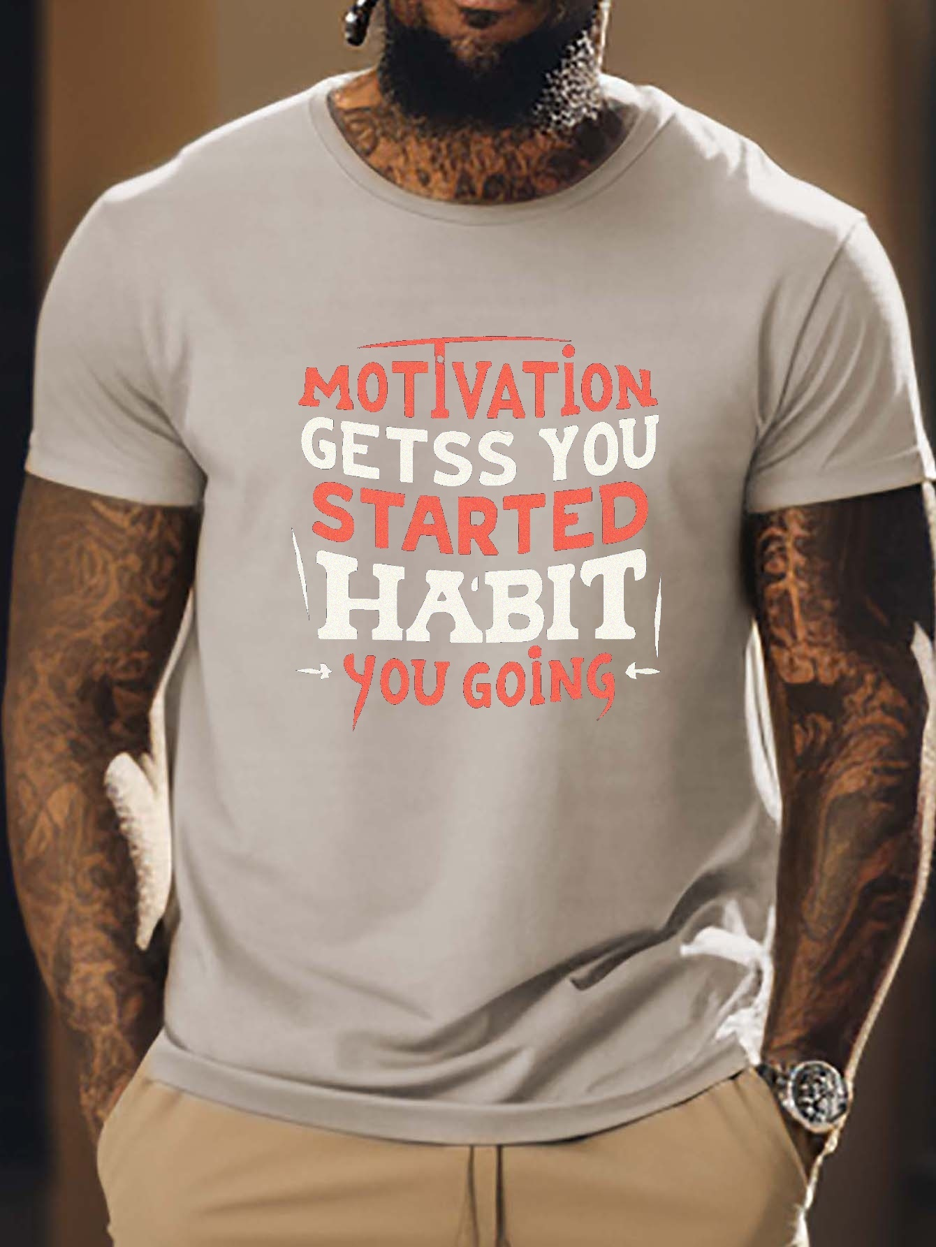 Motivation Gets Started Habit Keeps Going Print T Shirt Tees - Temu Canada