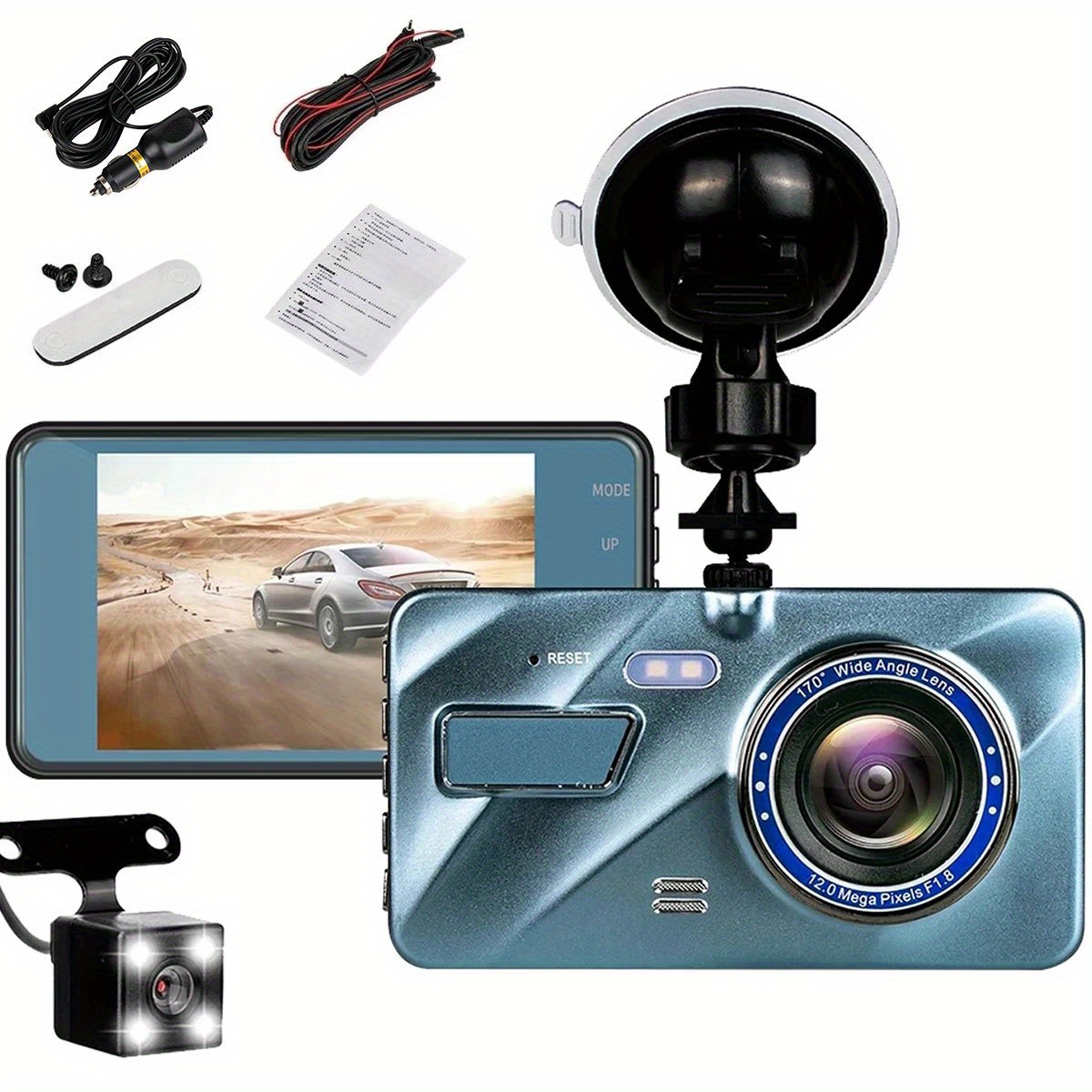 Car Dual Dash Cam, EEEkit 1080P Front and 720P Rear Dual Lens Dash Camera  with Night Vision, 170° Wide Angle, 4inch IPS Display, Car DVR Dashboard  Driving Recorder with G-Sensor/ Motion Detection 