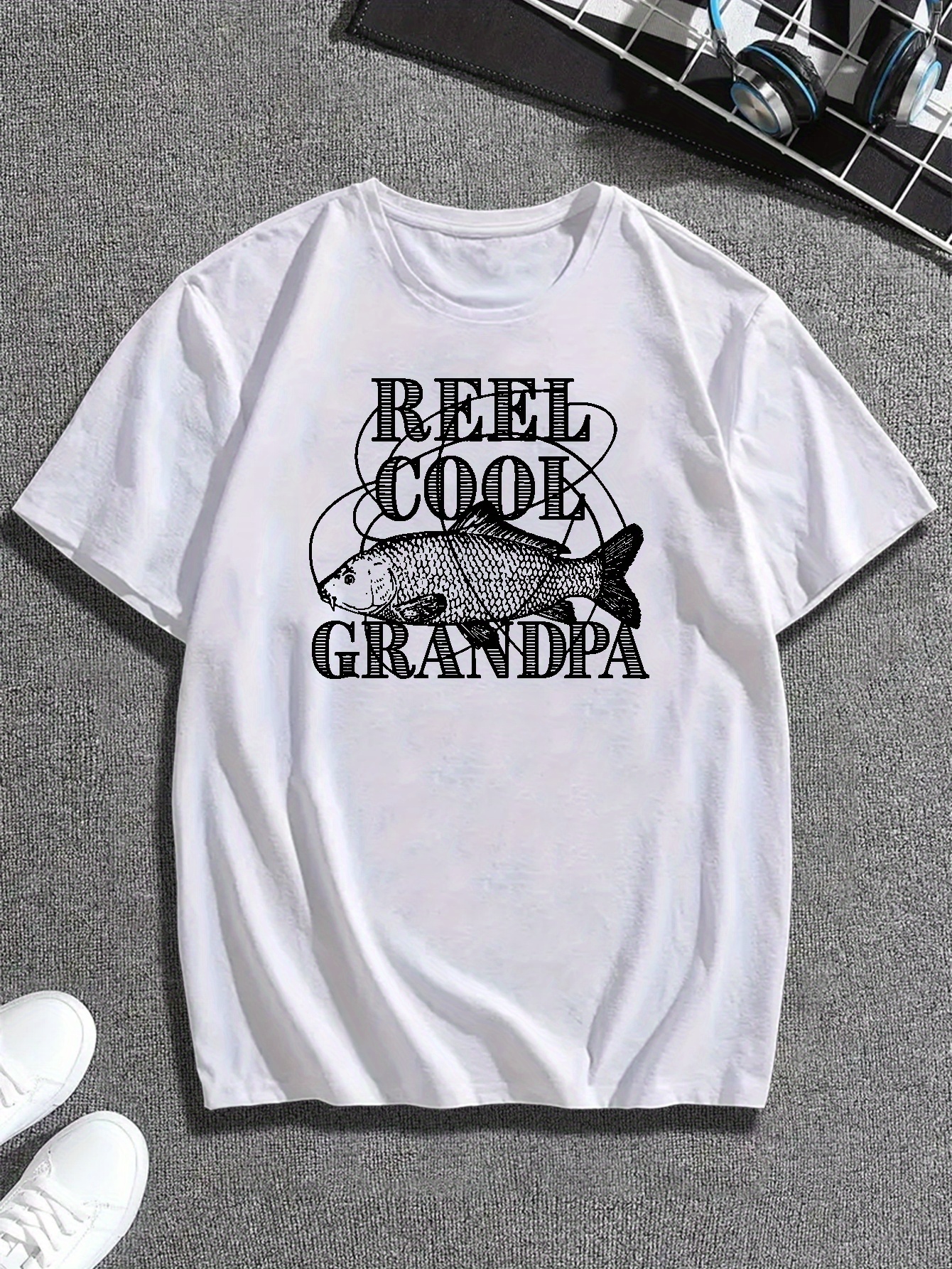 Reel Cool Grandpa Print T Shirt Tees Men Casual Short Sleeve