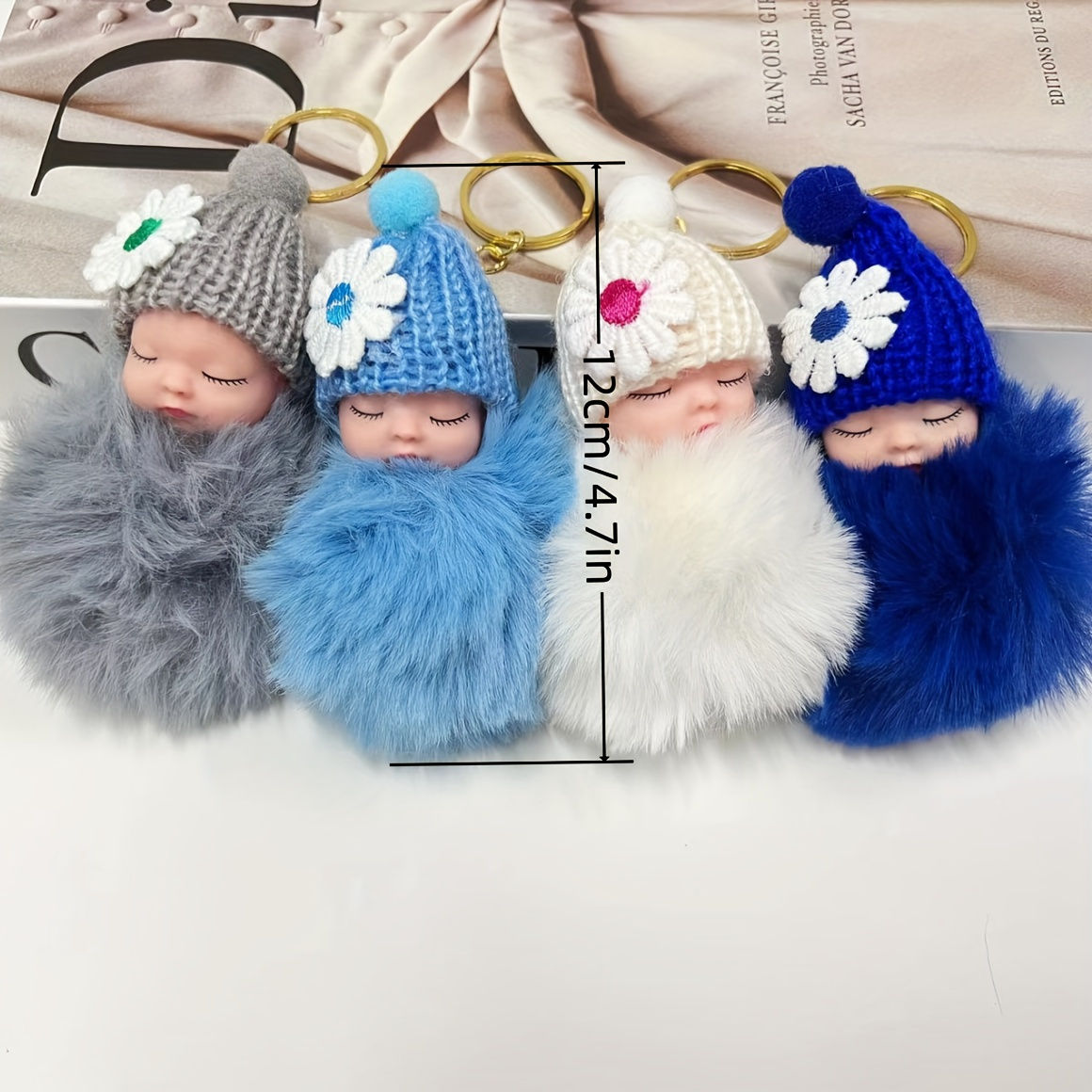 7pcs cute sleeping doll plush keychain set with wool hats   bags car decor ideal gift for christmas valentines halloween mothers day details 0