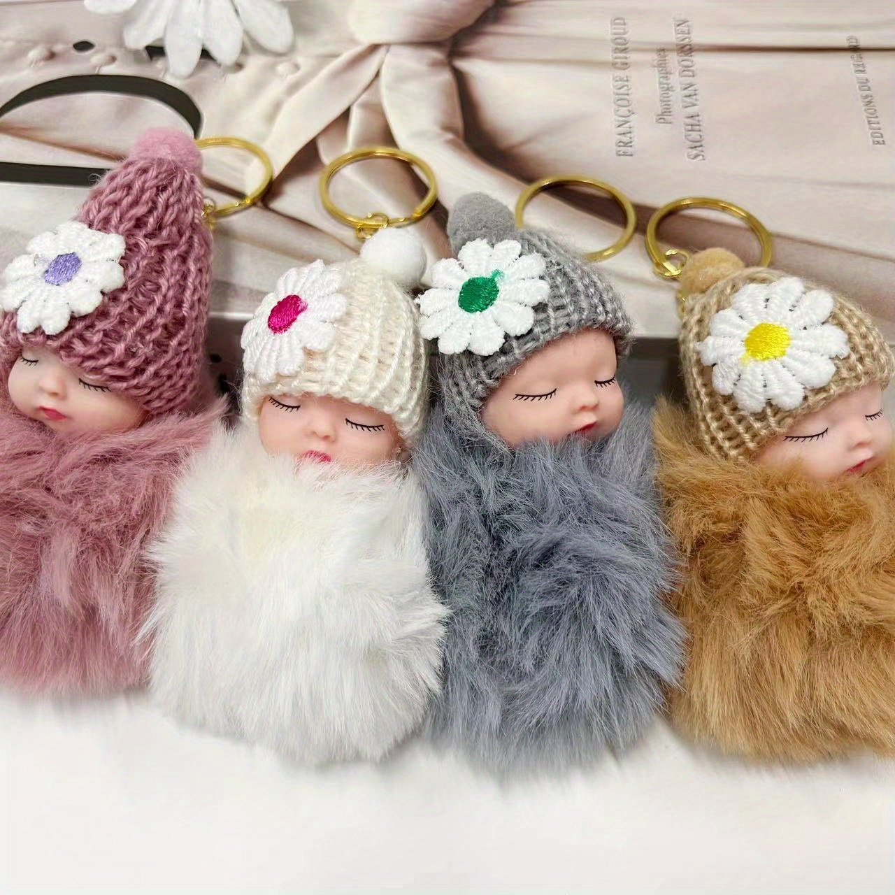 7pcs cute sleeping doll plush keychain set with wool hats   bags car decor ideal gift for christmas valentines halloween mothers day details 4