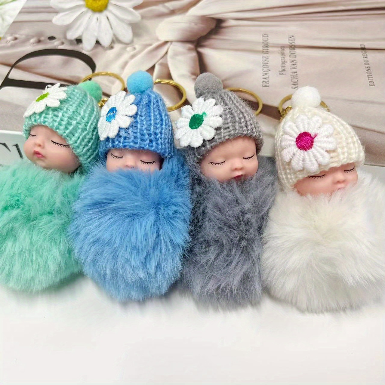 7pcs cute sleeping doll plush keychain set with wool hats   bags car decor ideal gift for christmas valentines halloween mothers day details 7