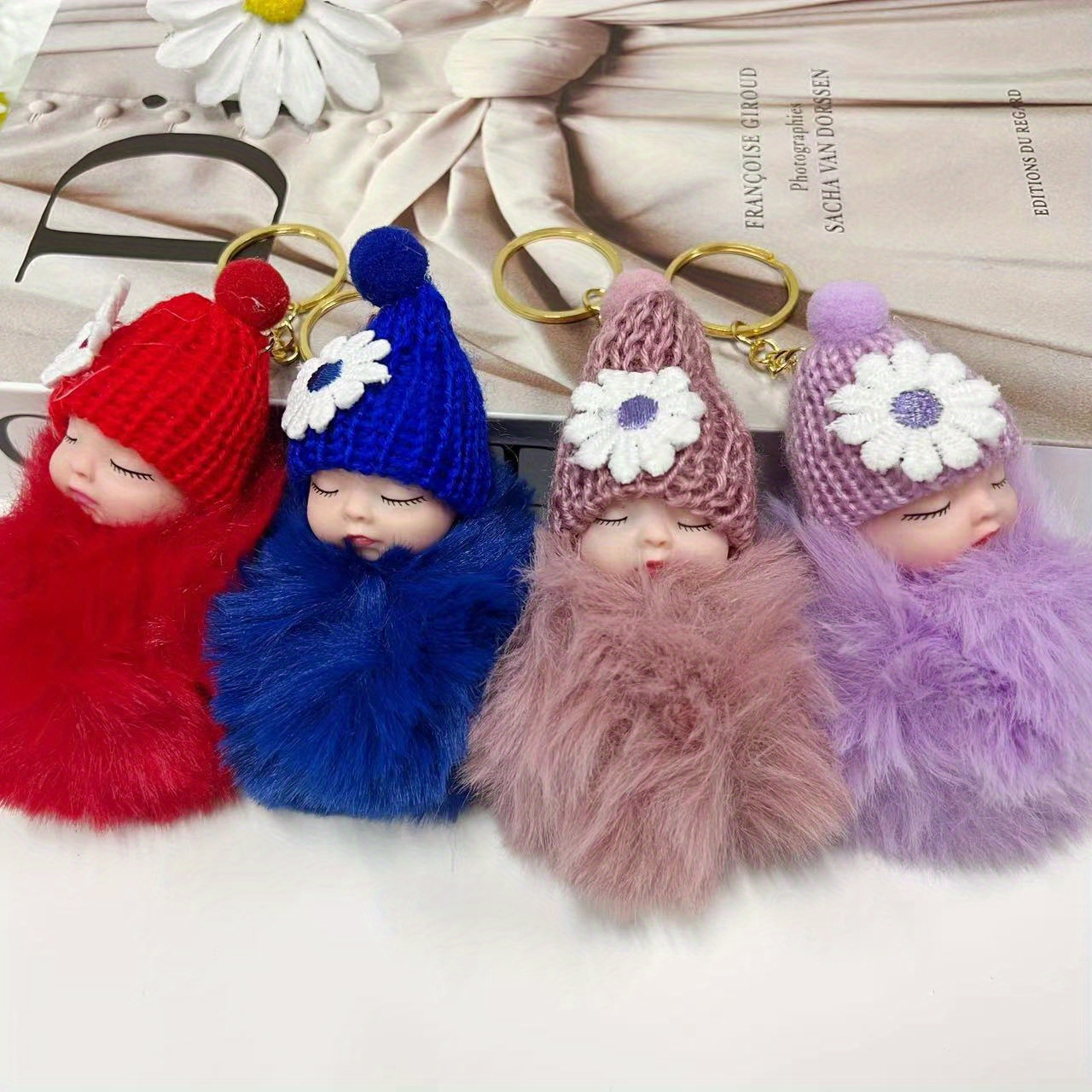 7pcs cute sleeping doll plush keychain set with wool hats   bags car decor ideal gift for christmas valentines halloween mothers day details 8