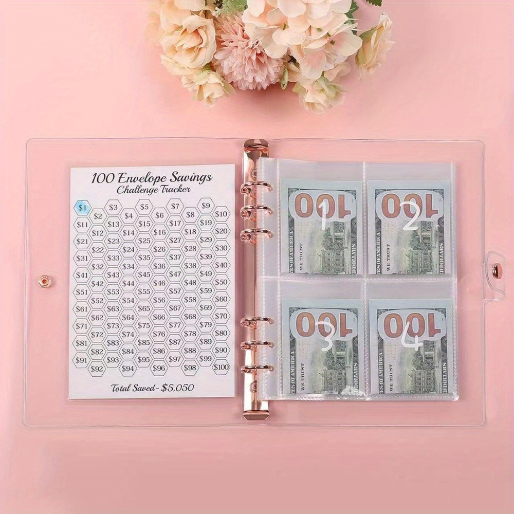 100pcs Money Saving Envelope Binder w/ Tracking Paper & Pockets