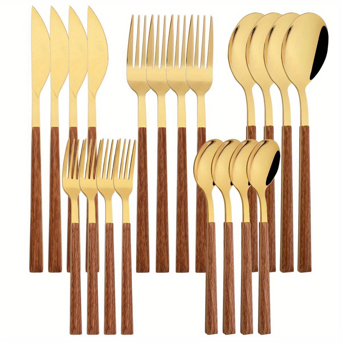 Poignée en bambou naturel Vaisselle Set Fourchette Cuillère En acier  inoxydable Couverts Portable Couteau Vaisselle Outil à manger