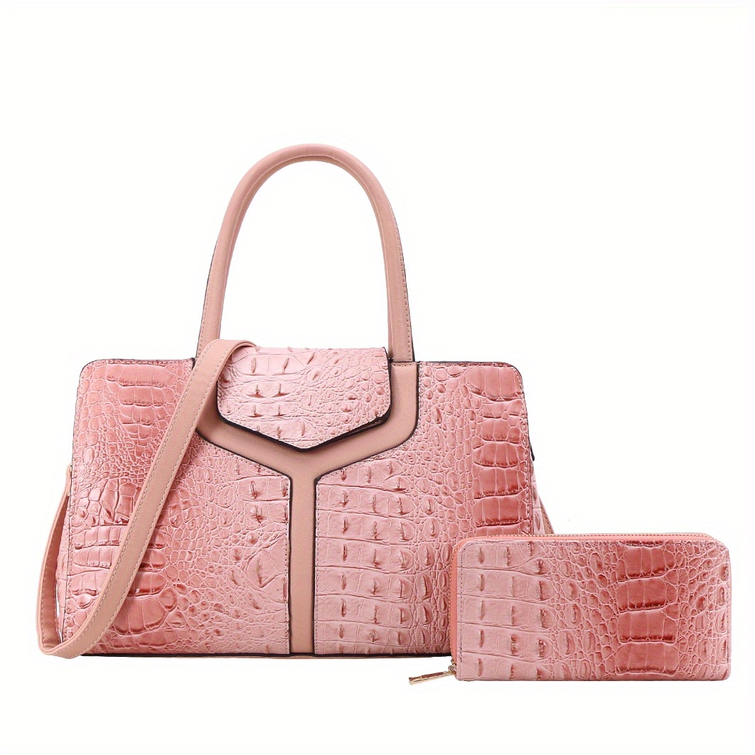 Crocodile Pattern Handbag Set Luxury Gradient Color Tote Bag