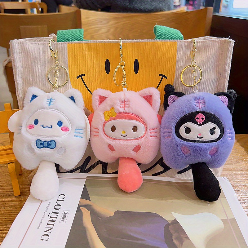 

Hello Kitty Kuromi Doll Keychain Cute Anime Plush Stuffed Toy Key Chain Ring Bag Backpack Charm Car Hanging Pendant Women Daily Use Gift